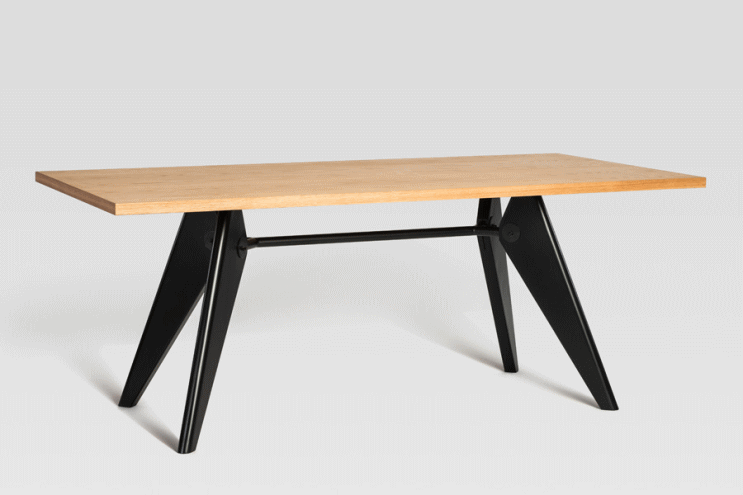 ジャン・ブルーヴェがデザインしたソルベイテーブルW1800（天板ホワイトオークで脚ブラック塗装）